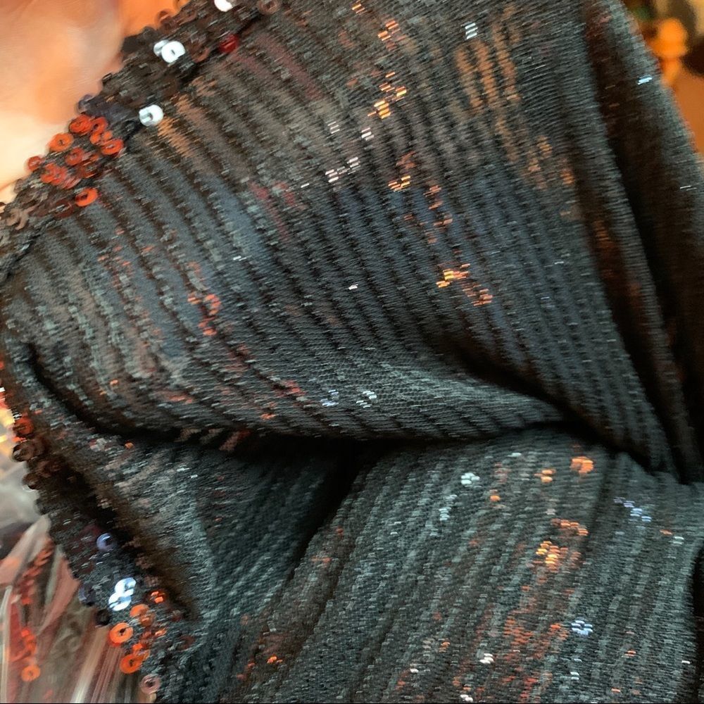 Zara black & burnt orange sequin pinstripe button-down shirt Sz M NWT - Picture 10 of 11
